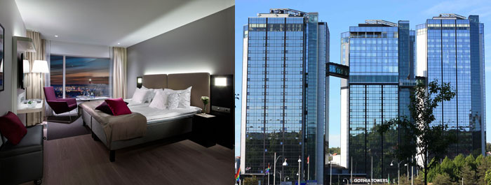 Gothia-Towers-Hotell utifrån och rum